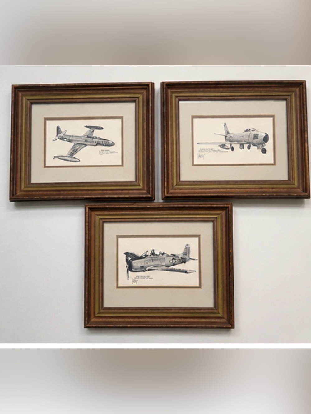 Joe Milich Military Aviation Prints 1980 T-33 F-86E T-28A Framed Set of 3